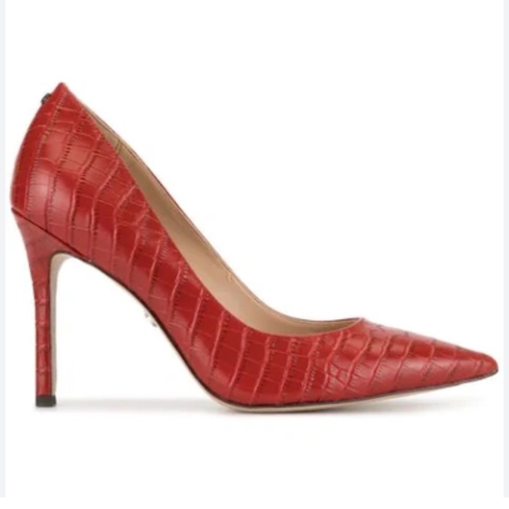 Sam Edelman Women's Croc-Effect Hazel Pump Heels Red 7.5